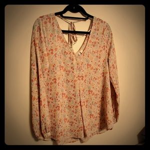 Long sleeve cream floral blouse. Size Large.